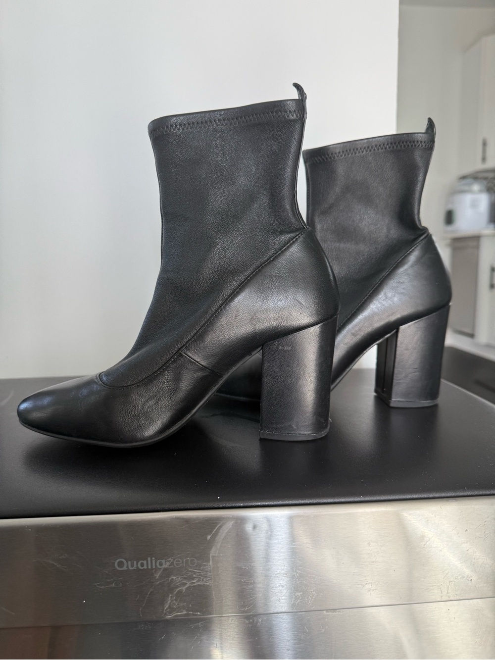 Coach Black Stretch-Leather Block Heel Ankle Boots